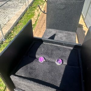 David Yurman Purple Stud Earrings Amethyst with sterling silver studs.